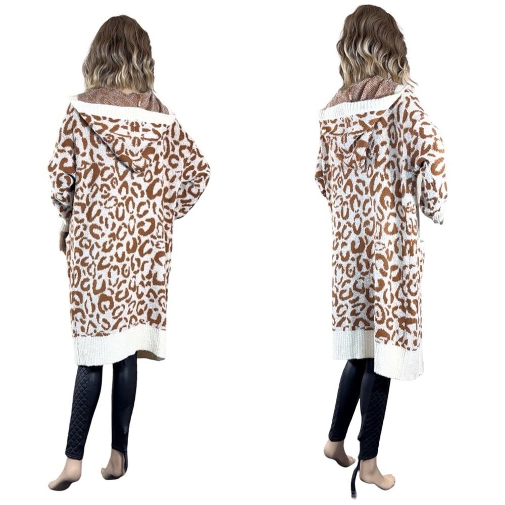 Very J Cheetah Hooded Cardigan Sweater SZ M - Picture 7 of 10
